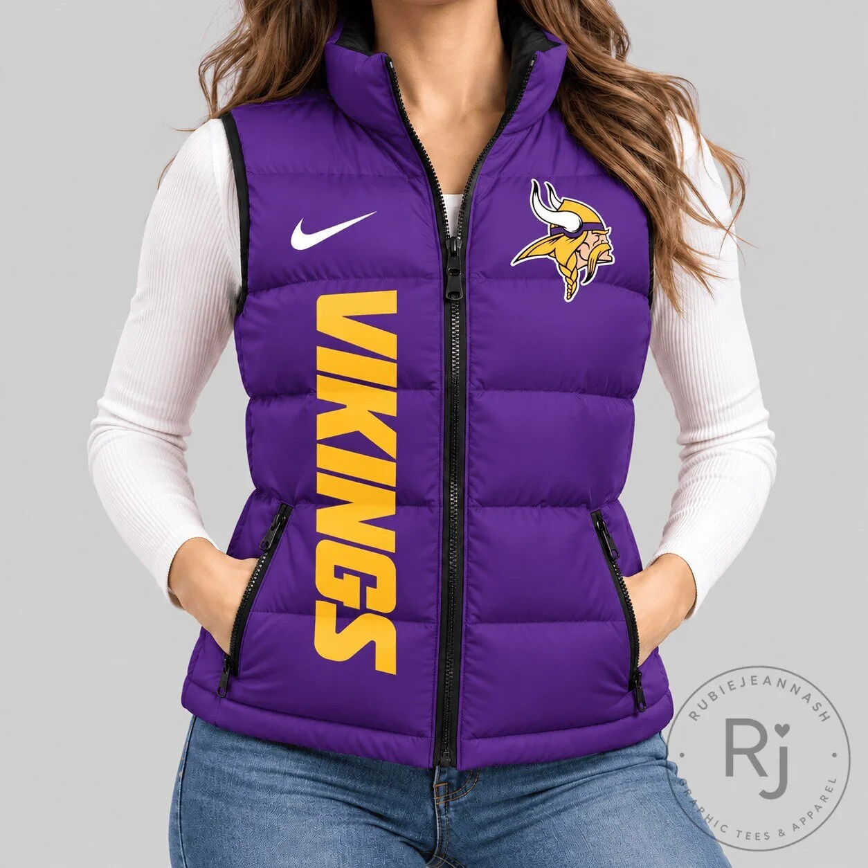 Minnesota Vikings NFL Team Logo Purple Puffer Vest for Women 3 Minnesota Vikings NFL Team Logo Purple Puffer Vest for Women