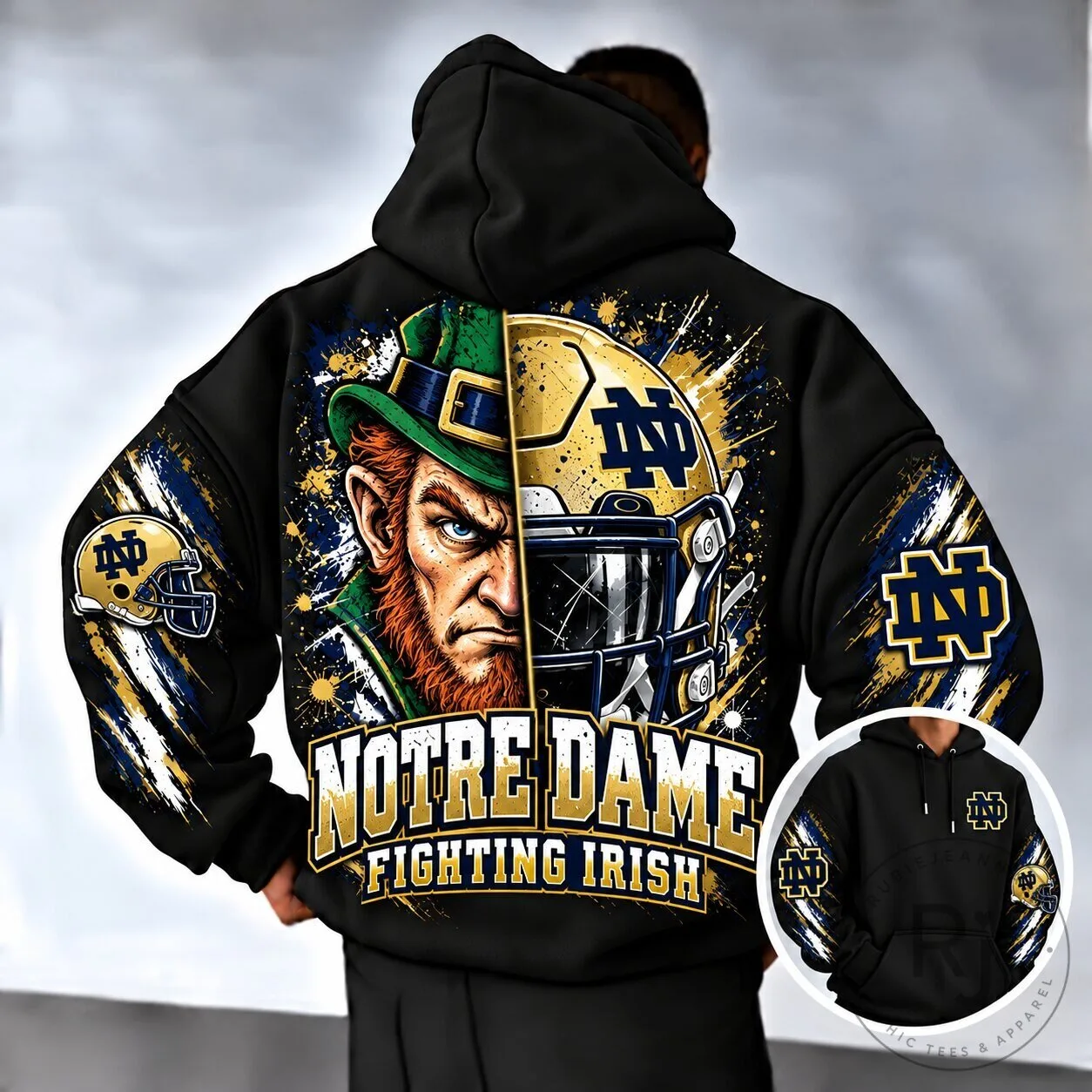 Notre Dame Fighting Irish Football Helmet Leprechaun Mascot Hoodie 4 Notre Dame Fighting Irish Football Helmet Leprechaun Mascot Hoodie