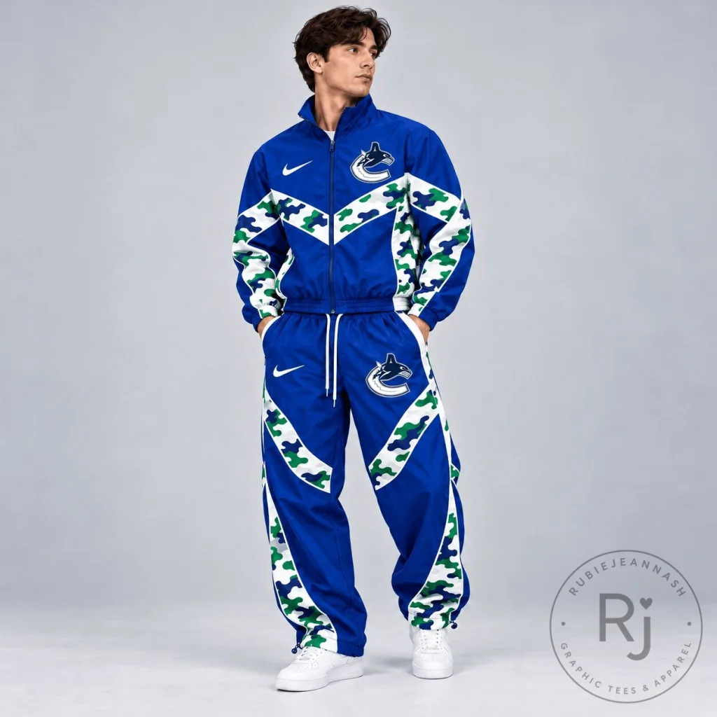 Vancouver Canucks NHL Urban Camo Chevron Full Zip Windbreaker Jacket Vancouver Canucks NHL Urban Camo Chevron Full Zip Windbreaker Jacket