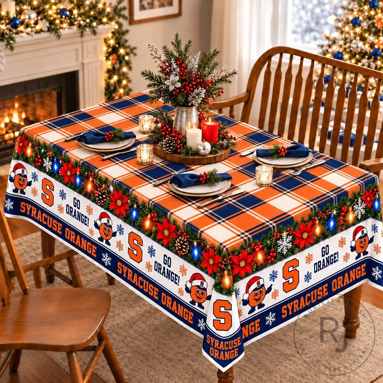 Syracuse Orange Christmas Plaid Holiday Tablecloth 3 Syracuse Orange Christmas Plaid Holiday Tablecloth