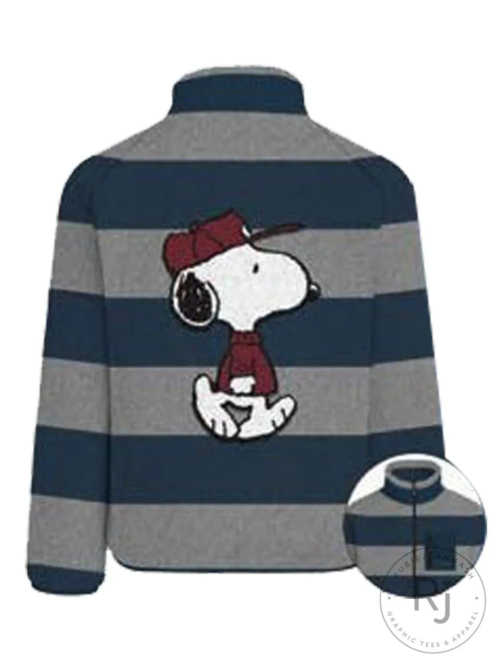 Snoopy Peanuts Cartoon Character Striped Quarter Zip Pullover Sweatshirt