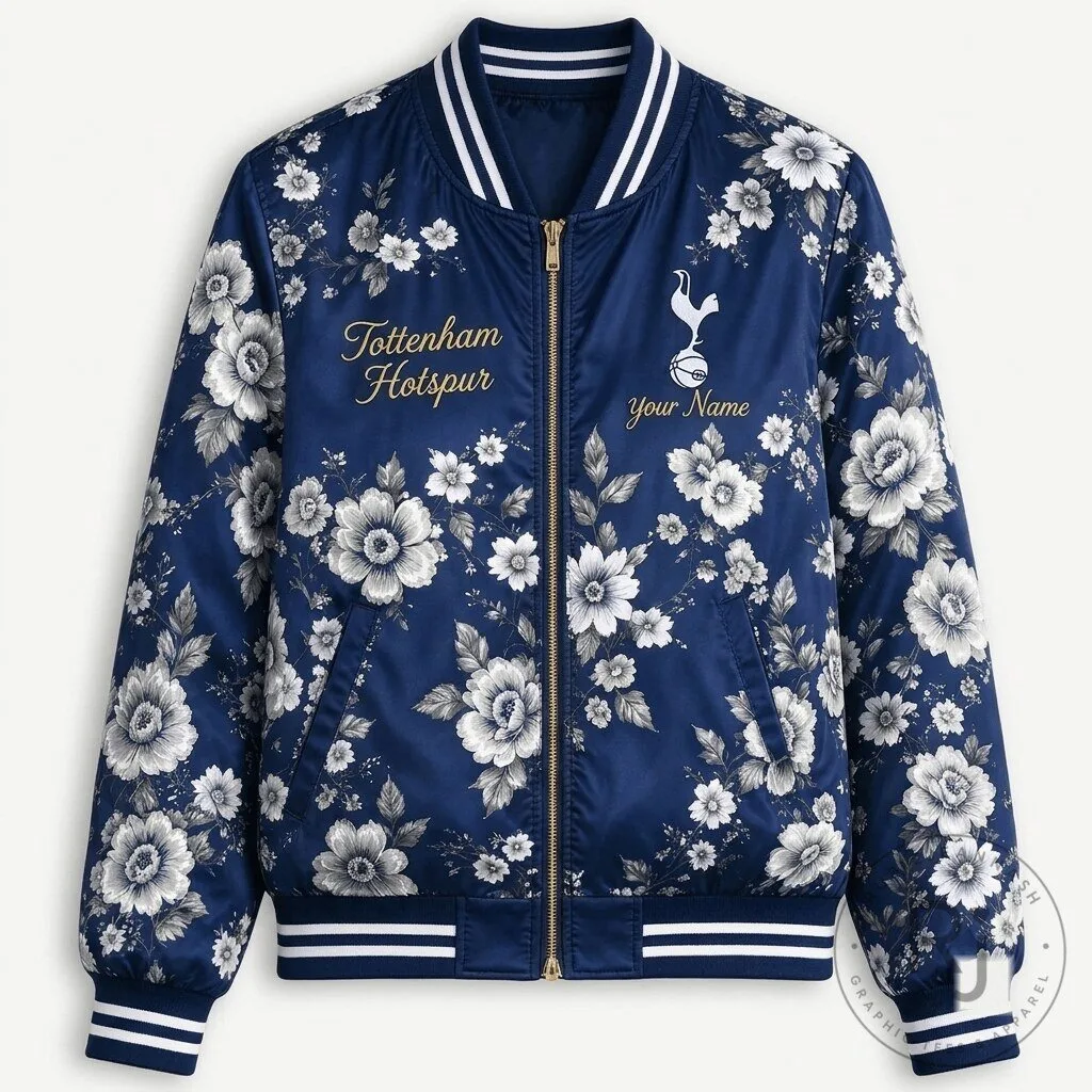 Tottenham Hotspur Women's Floral Print Personalized Name Bomber Jacket 1 Tottenham Hotspur Women's Floral Print Personalized Name Bomber Jacket